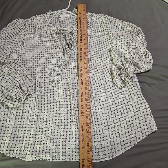 Max Studio 1X Tie-Neck Black & White Easy Care Top - Picture 12 of 14